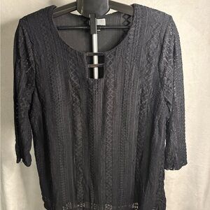 JM Collection Black Textured Women's Blouse